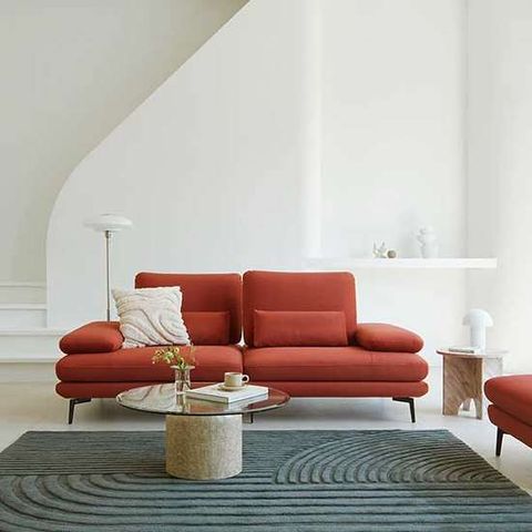 [에싸] 리오네 3인 스윙기능 리브 패브릭 소파+스툴