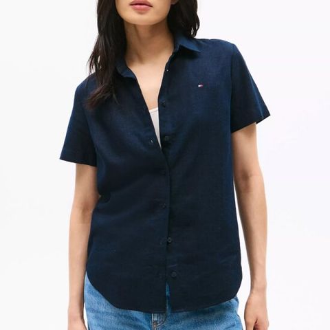 타미 여자 린넨 블랜드 반팔 셔츠 Navy