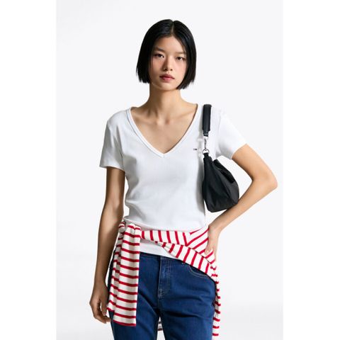 [ 롯데백화점 ]타미데님 여성 슬림 스트레치 브이넥 티셔츠 T32F1TTO07TWT1