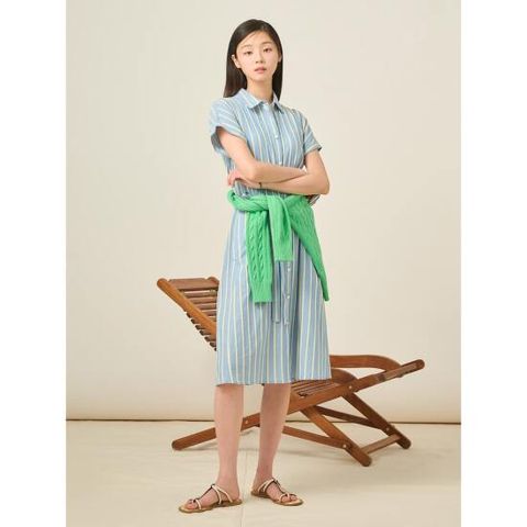 [빈폴레이디스] 코튼 캡 슬리브 원피스  블루 (BF5471C02P)