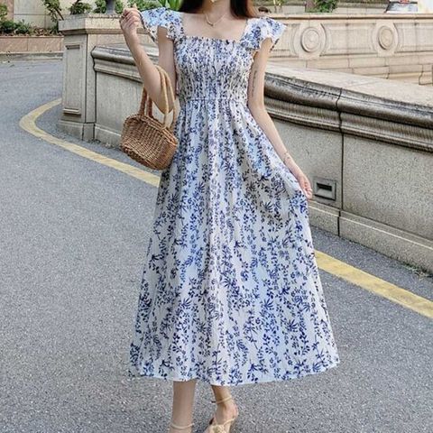 여름 플라워 원피스 A라인 스퀘어넥 바캉스 휴양지 여리여리원피스