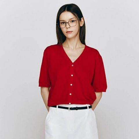 [ 롯데백화점 ][지오다노] 여자 브이넥 반팔 무지 니트 가디건 355528