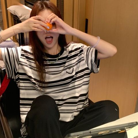 [모어씨유] 키득 ST 반팔 탑 스트라이프 티셔츠