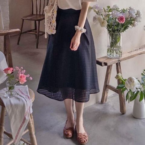[리린][LABEL] 썸머사각체크 은은한비침 구김걱정없이 에이라인 스커트