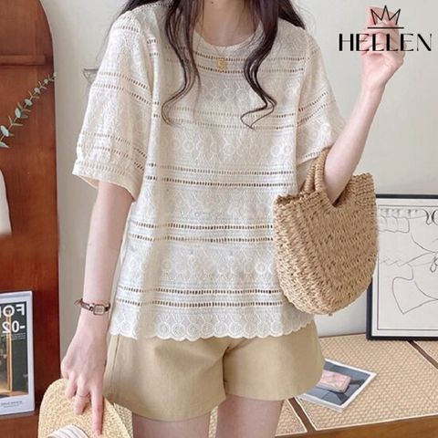 [헬렌] 라운드 펀칭 레이스 블라우스 홀러브펀칭BL R-587