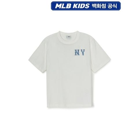 [ 현대백화점 ][MLB키즈DB] 모노그램 데님 쿠퍼스 빅로고 티셔츠 뉴욕양키스 (7ATSM095350IVS)