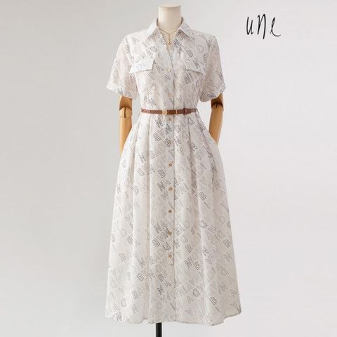[une] [린넨혼방][77까지][벨트]린넨블렌드텐셀 셔츠원피스