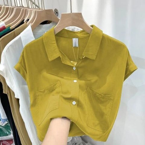 [오아즈] 여성 넥카라 캡소매 하늘 시원한 컬러 단추 셔츠 7color