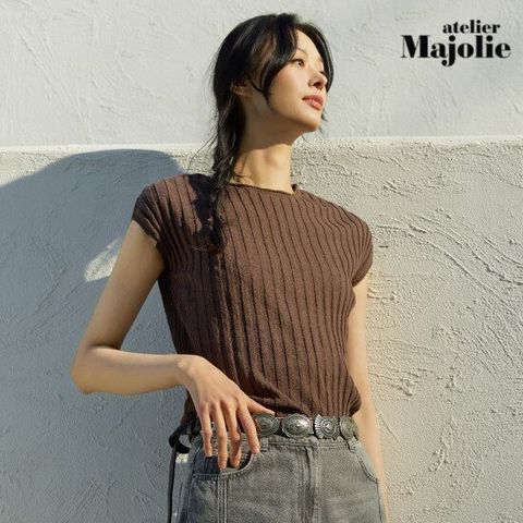 아뜰리에마졸리 [체험특가] 유러피안 린넨 플리츠 니트탑 1종(모카브라운)