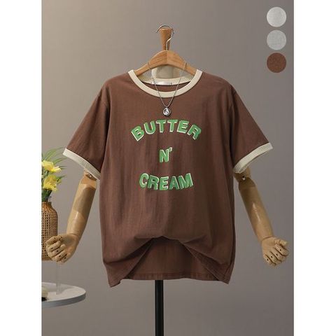 [모노시크]플래퍼 레터링 배색 반팔 티셔츠_MNTG277