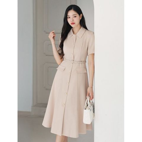 [시크라인](~XXL까지) 플랫 카라 플랫 포켓 플레어 벨트 원피스 여름 하객룩 오피스룩 데이트 모임 미시