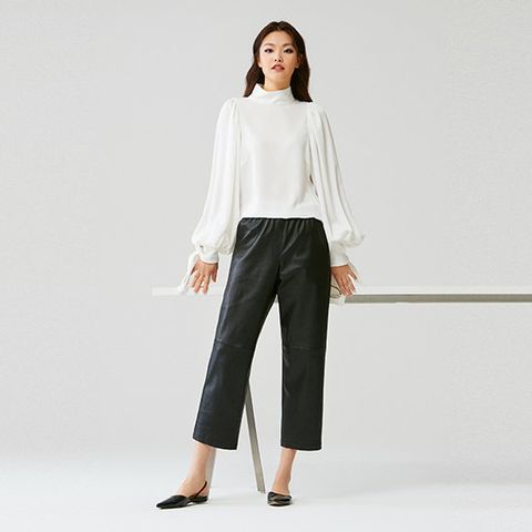 로보 스트래치 램스킨 세미 와이드 밴딩 팬츠