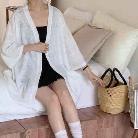 여자 칠부 휴양지룩 여름로브 스카시 롱가디건