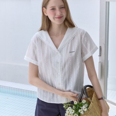 [ 롯데백화점 ][아워호프] Atelier Marine Collar Blouse - White [H25SM3-BL04-WHI]