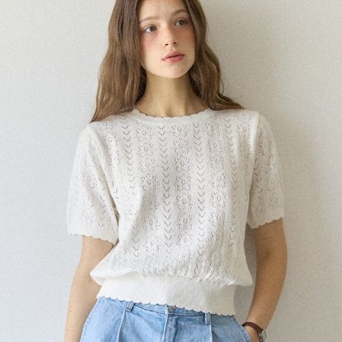 [ 롯데백화점 ][아워호프] Margaret Crochet Knit - White [H25SM2-KN08-WHI]