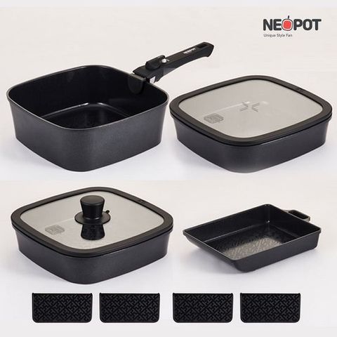 네오팟 IH 사각 멀티핸들 세라믹팬 4종 풀세트