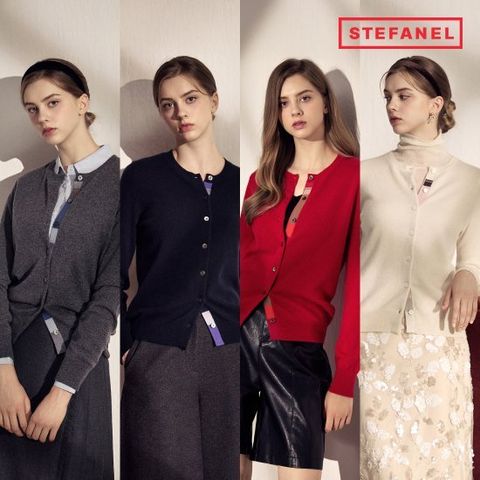 스테파넬 캐시미어 100% 배색 가디건[런칭 가격 159,900원]