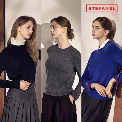 스테파넬 캐시미어 100% 배색 니트[런칭 가격 149,900원]