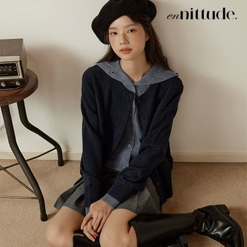 엔니튜드 25FW 울 블렌드 후드 레이어드 가디건