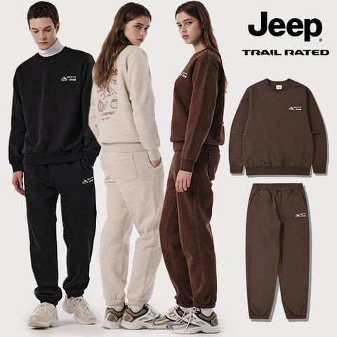 지프 JEEP 와일드 트레일 기모 맨투맨+조거팬츠 2종 세트 남녀공용