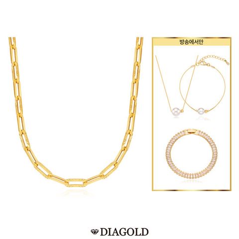 디아골드 24K 순금 듀얼 클립체인 목걸이+14K 진주 목걸이,팔찌세트+테니스팔찌