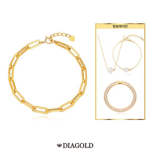 디아골드 24K 순금 듀얼 클립체인 팔찌+14K 진주 목걸이,팔찌세트+테니스팔찌