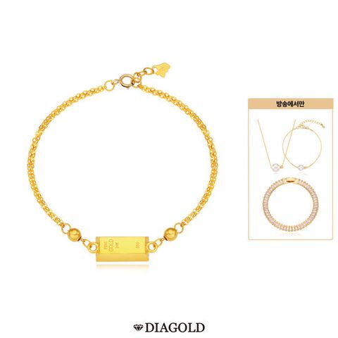 디아골드 24K 순금 파인골드바 팔찌 + 14K 금볼 진주 목걸이,팔찌세트+테니스팔찌