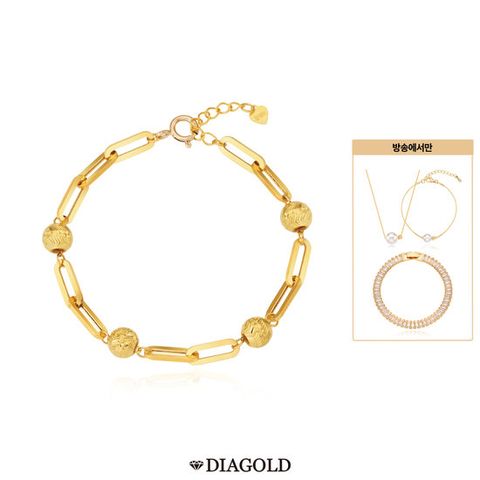 디아골드 24K 순금 컷팅볼 클립체인 팔찌 + 14K 진주 금볼 목걸이,팔찌세트+테니스팔찌