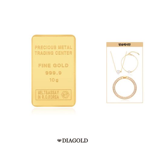 디아골드 24K 순금 포나인 임페리얼 골드바 10g +14K 금볼 진주 목걸이,팔찌세트+테니스팔찌