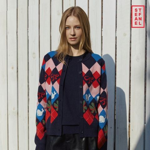 스테파넬 26SS 자카드 가디건+반팔니트 세트