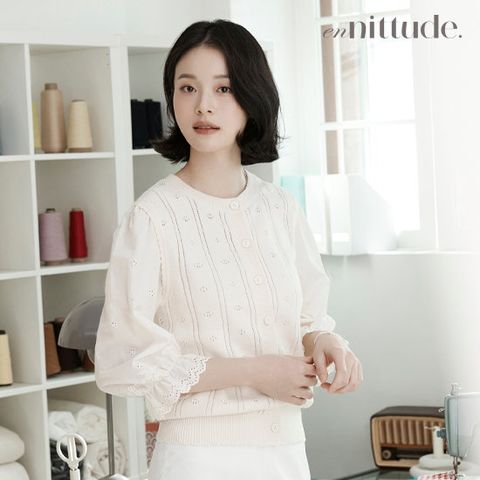엔니튜드 26SS 자수 블라우스 소매 가디건 2종