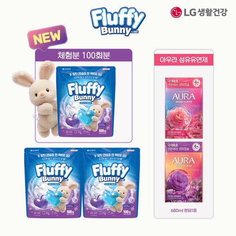 플러피버니 초고농축 캡슐세제 코튼향&화이트머스크향 100입x2개+100입x1개+아우라680ml