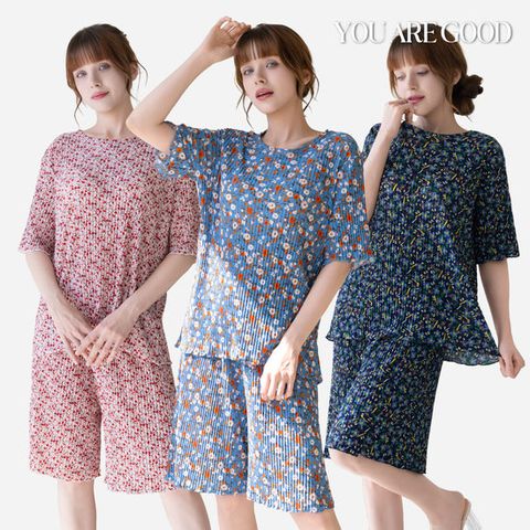 유아굿 플라워 플리츠 라운지웨어 상하의 셋업 6종 (티셔츠3종+반바지3종)