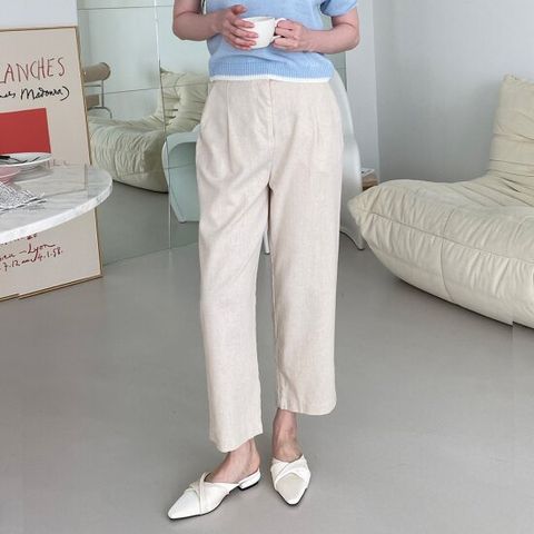 이젠나 여성 뒷밴딩 8부 와이드 린넨팬츠 3149