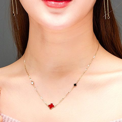 [골드피아] 14K 트리플 크로바 에나멜 목걸이