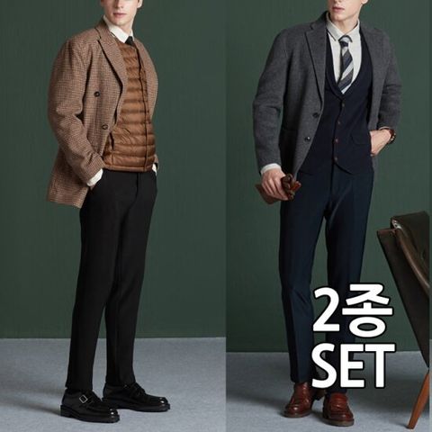 [엠필] 퍼팩트핏 남자 밴딩 스판 겨울 본딩 정장바지2종세트