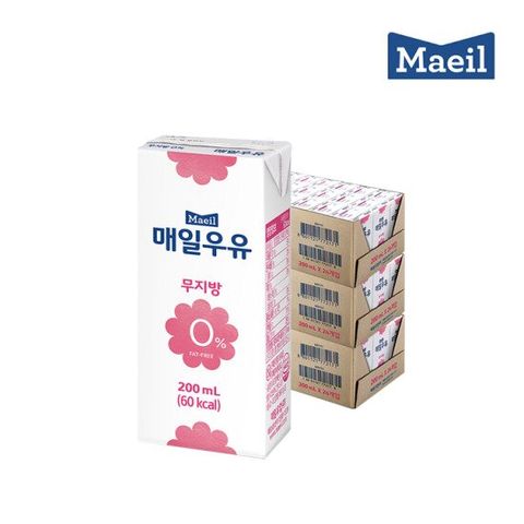 [매일우유] 매일 멸균우유 무지방 0% 200ML 72팩 흰우유