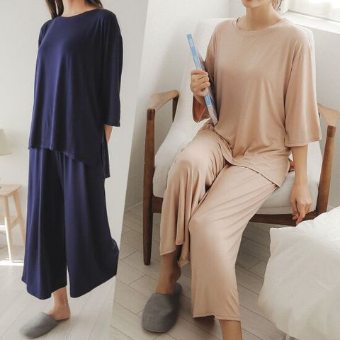 하늘하늘 모달 긴팔투피스 상하세트 여성 이지웨어 홈웨어