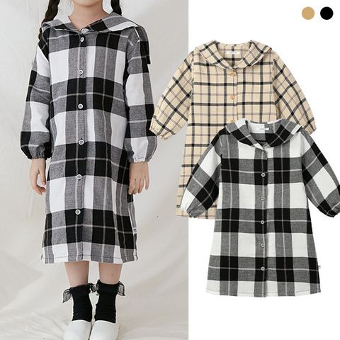 리틀버니 유아동 체크 셔츠 원피스 세일러 카라 원피스 ONP2508