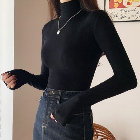 [니까니까]여성용 리얼핏 소프트 골지 목폴라 긴팔 티셔츠 (9c..