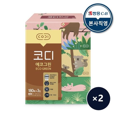 코디 에코그린 미용티슈 180매x3입 2팩