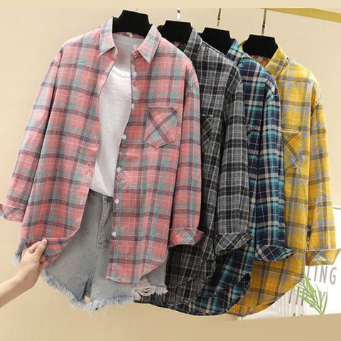 BEST 여성 데일리 루즈핏 체크 남방 셔츠 (4color)