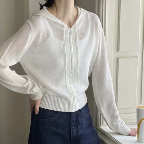 린넨 시스루 후드 집업 여름 원사
