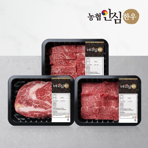 [농협안심한우] 1등급 한우 살치살+꽃등심+갈비살 600g