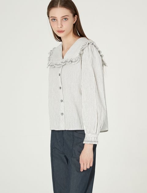 [현대백화점] 더레니본 스트라이프  카라 블라우스 RE21C3BL702