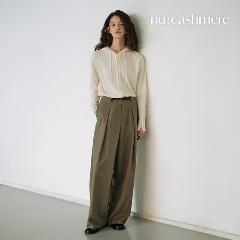 누캐시미어 26FW 울100 벨티드 와이드팬츠