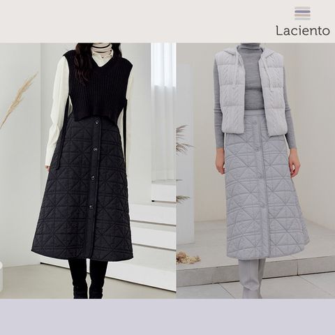 [런칭가 79900원]라씨엔토 23 FW 버튼 디테일 A라인 패딩 스커트 +무이자3개월