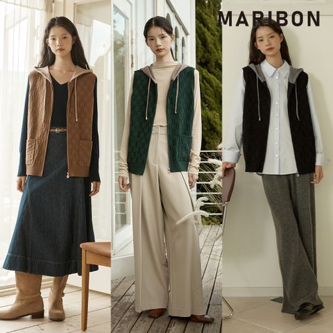 마리본 후드 니트베스트 2종 (블랙공통)