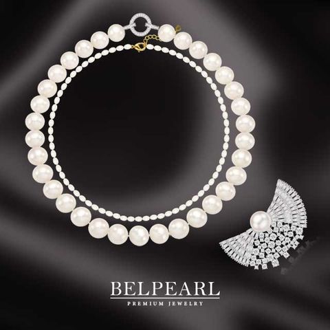 벨펄 약 12.5 ∼ 11mm 리얼 담수진주 미엘 화이트 목걸이 세트(총 3종)