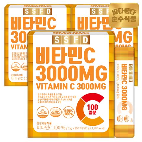 [ *봄맞이* 순수식품 건강식품 결제단10%쿠폰 지원][결제단10%]순수식품 비타민C 100% 3000mg 3박스(300포) 실속형 / 비타민씨 건강기능식품 분말 스틱 파우더